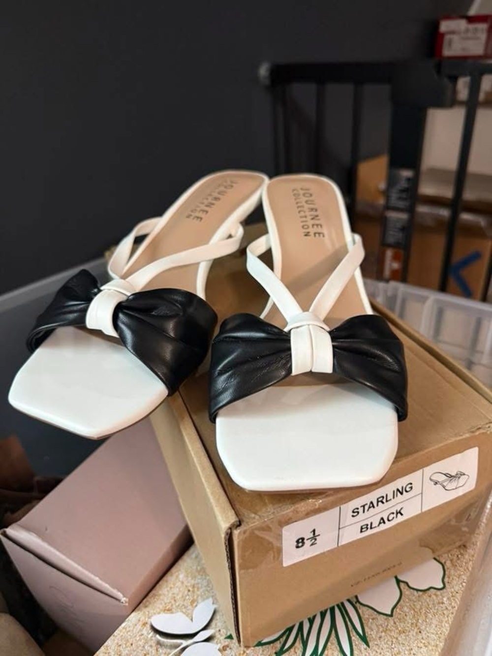 Journee Collection Black & White Bow Slide Sandals